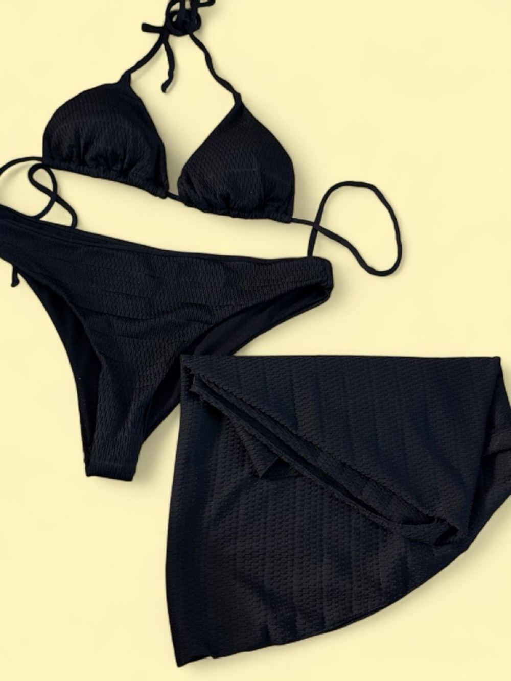 Women's Black Triangle Bikini Set with Swim Skirt